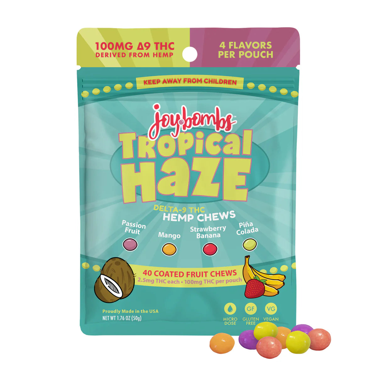 Joy Bombs THC Fruit Chews Tropical Haze (100mg)